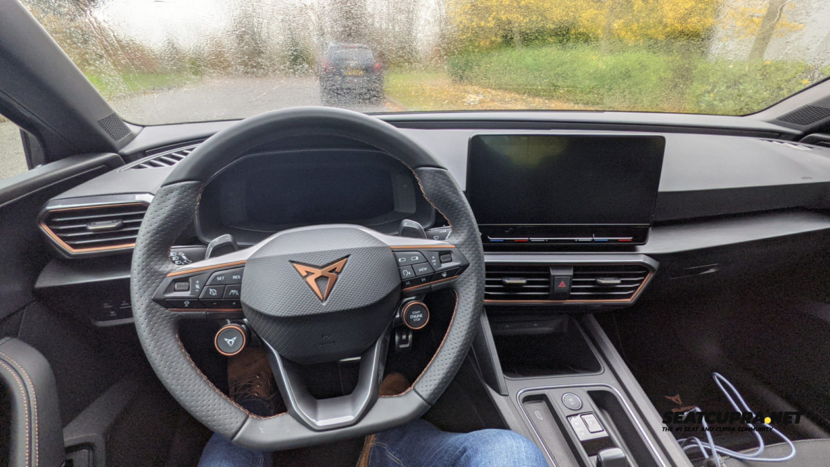 interior dashboard view from the driver's seat