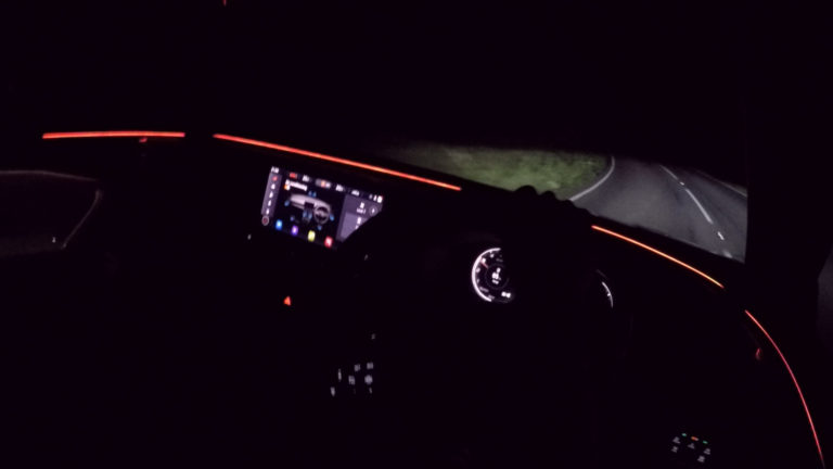 Driver's view at night in the CUPRA Leon VZ2 on a country lane