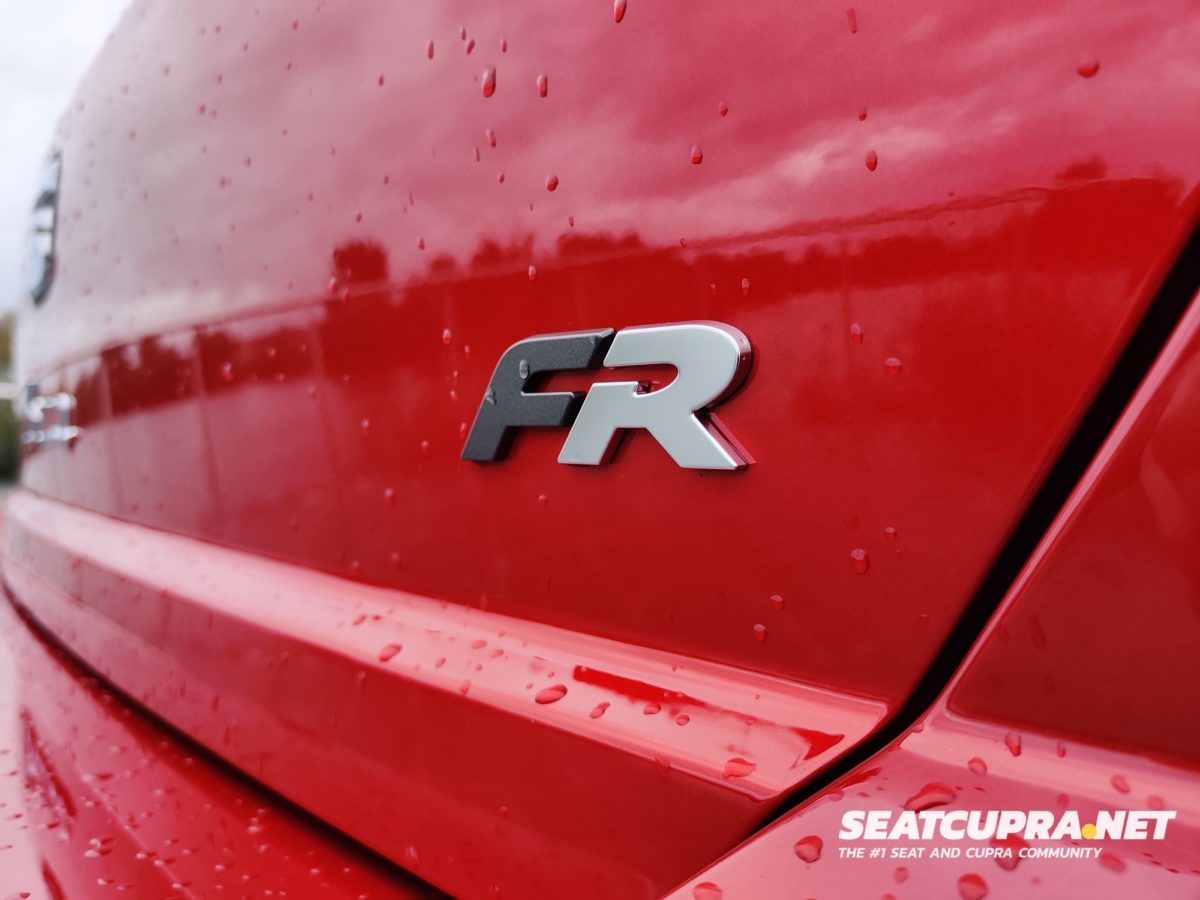 Red SEAT Ibiza FR Sport FR Badge close up