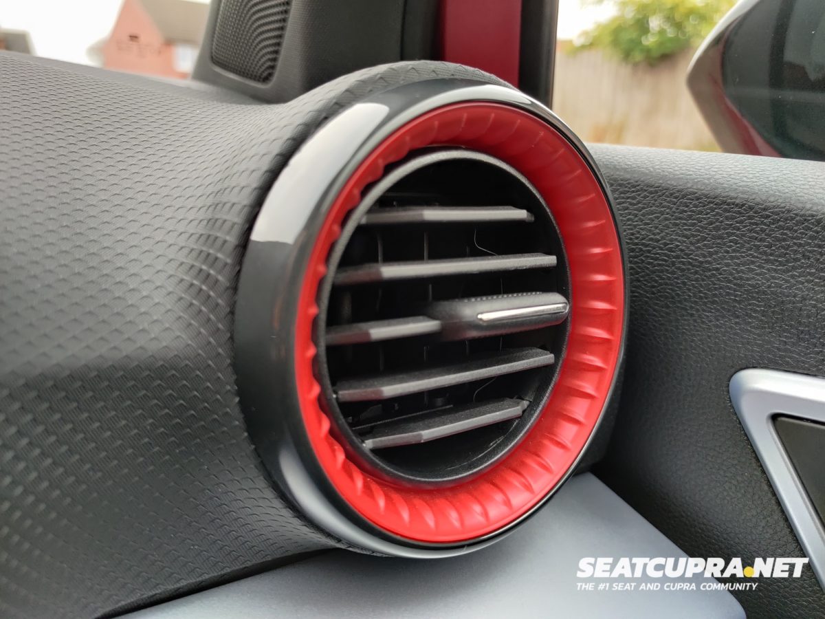 Red SEAT Ibiza FR Sport air vent design in red plastic