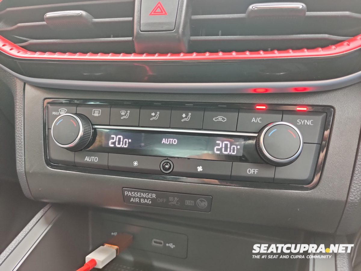 Close up of the climate control buttons
